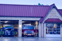 Firefighters across the street were at the ready as thunder crashed.