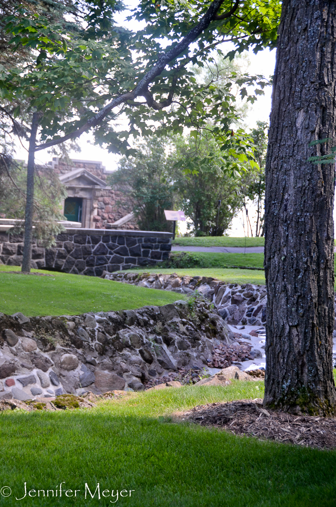 Stone-lined streambed down to the lake.