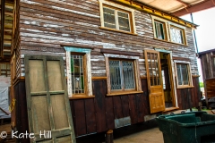 current build in process... this was my favorite although the interior walls hadnt been clad in wood' yet it felt so large and expansive.... downstairs felt a bit like the dance hall in Greune Texas .... this one had the most windows of any build yet... an eclectic mix of stained and leaded glass...