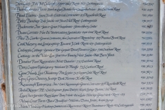 A hand-caligraphy sign listed all the businesses in town.