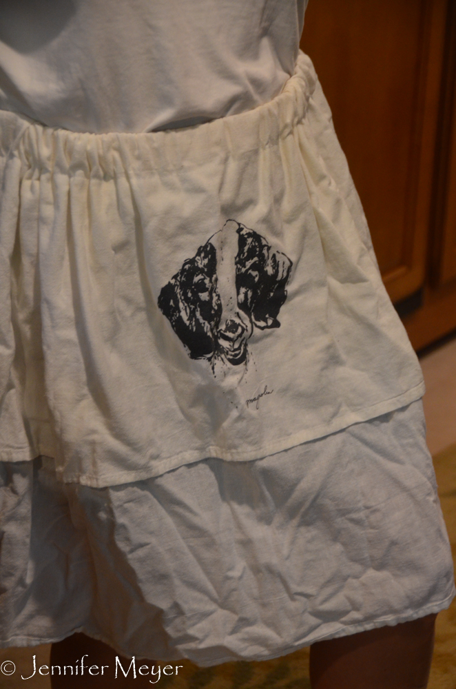 The apron Kate made from the Magnolia tea towel.