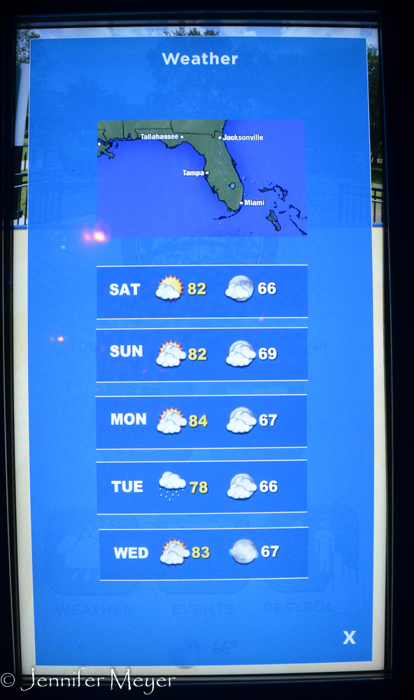 A kiosk brags about the weather.