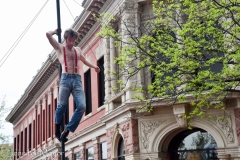 It's amazing he doesn't fall.