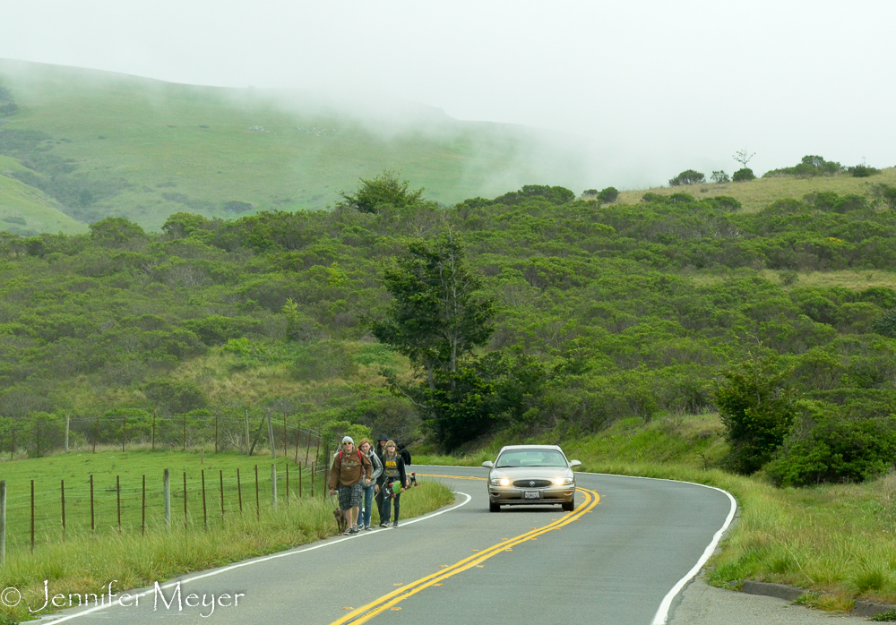 These young hikers yelled, "We're hungry!" after it was too late to pull over. It killed me not to be able to stop and feed them.