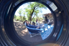 Trailer hubcap.