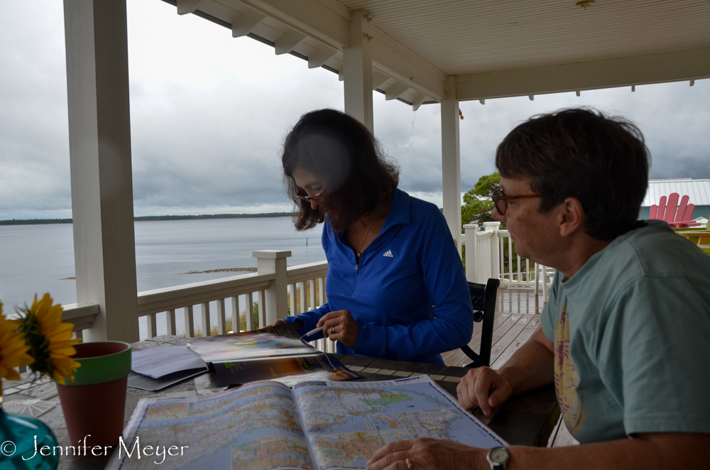 Barbara Ann and I went over possible routes.