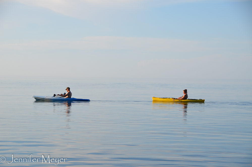 The kayakers were so much calmer.