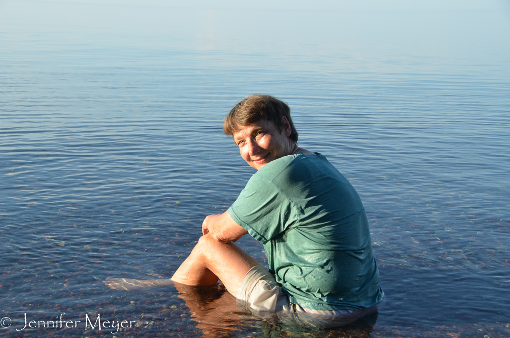 I just sat in the water and looked for rocks.