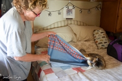 Gypsy likes the quilt Kate is working on.