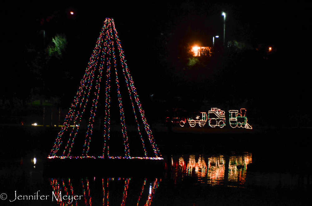 There were Christmas lights all around the lake in Clermont.