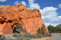 One of two arches over the road.